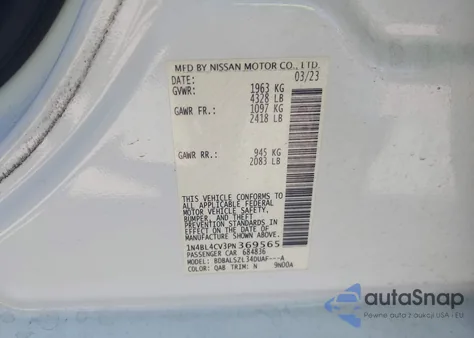 2023 Nissan Altima Sr Fwd from USA, damaged, VIN 1N4BL4CV3PN369565